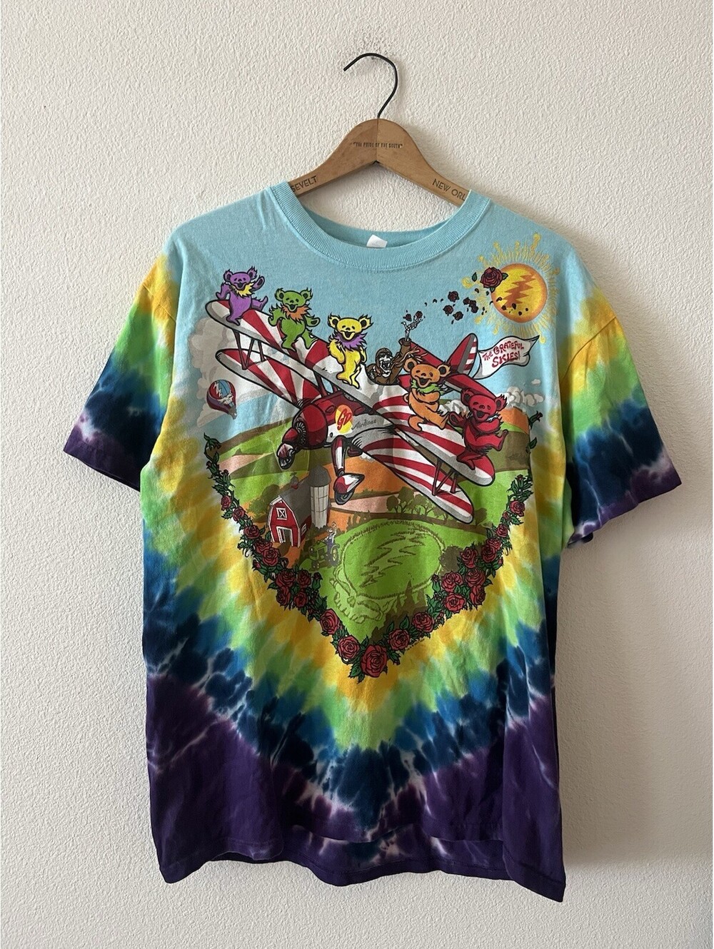 Vintage Grateful Dead Tie Dye Airplane Graphic T Shirt Large